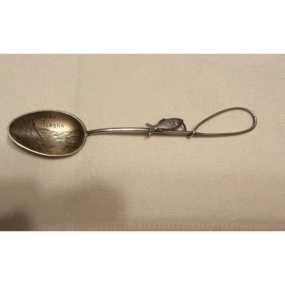 Vintage Sterling Silver Juneau Alaska Souvenir Spoon Fish Fishing Line Excellent